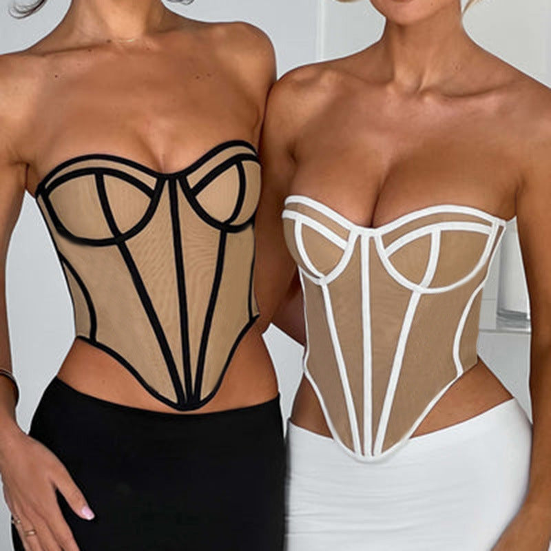 YL23315 Womens Colorblock Backless Bustier Top - close-up | The BB's Box