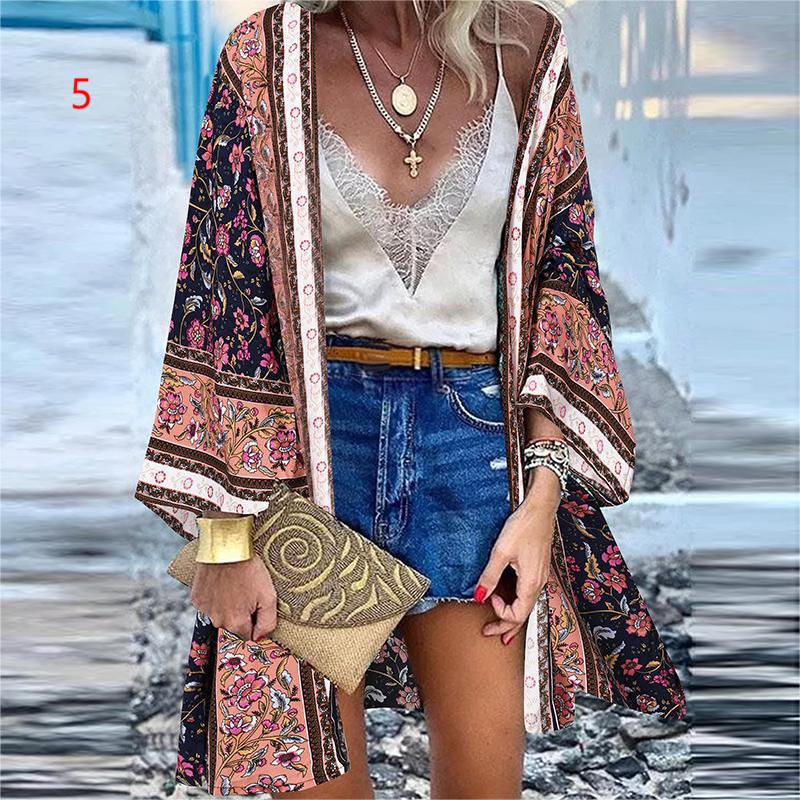 Boho Printed Batwing Sleeve Kimono print 5