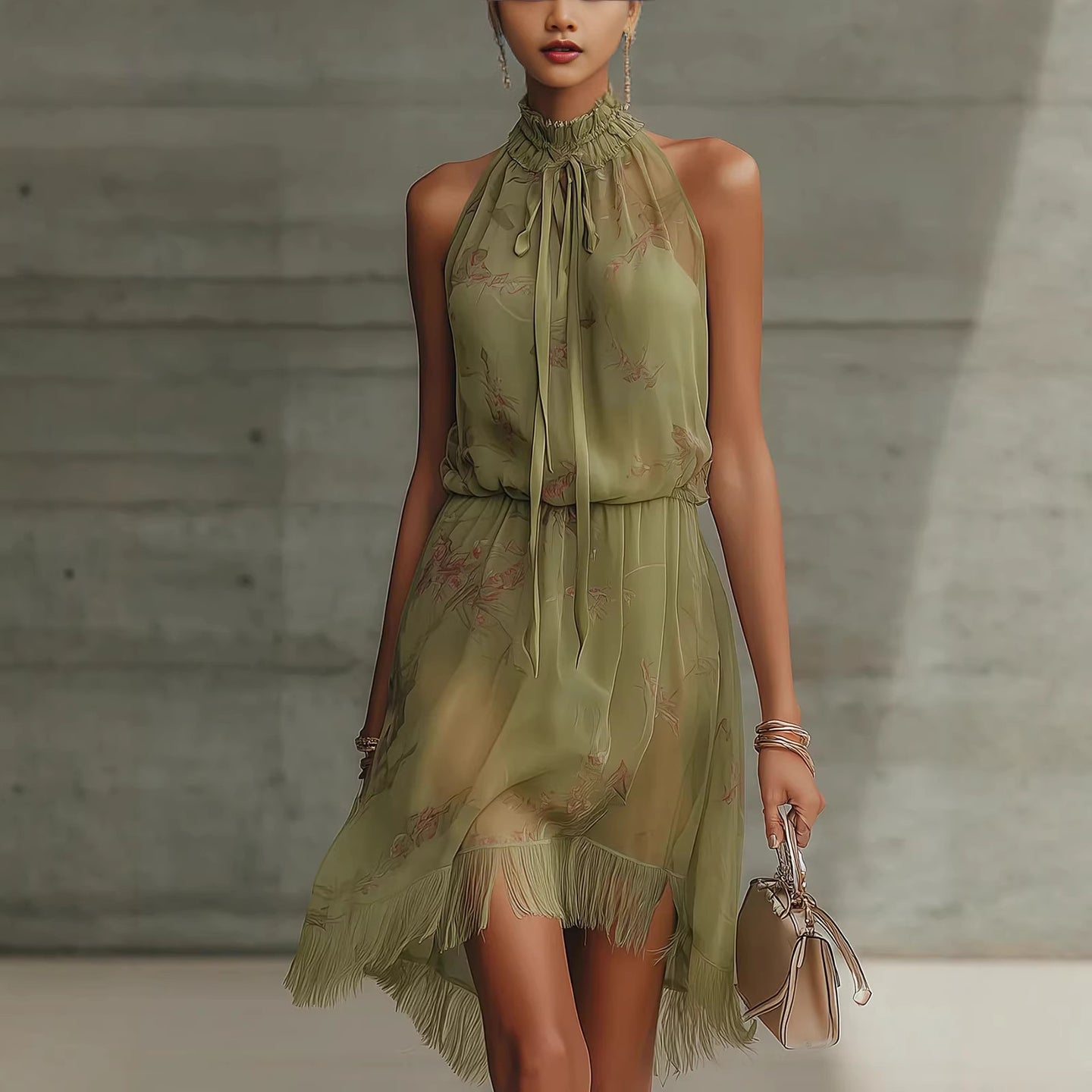 V-Neck Ruffle Tie-Dye Dress