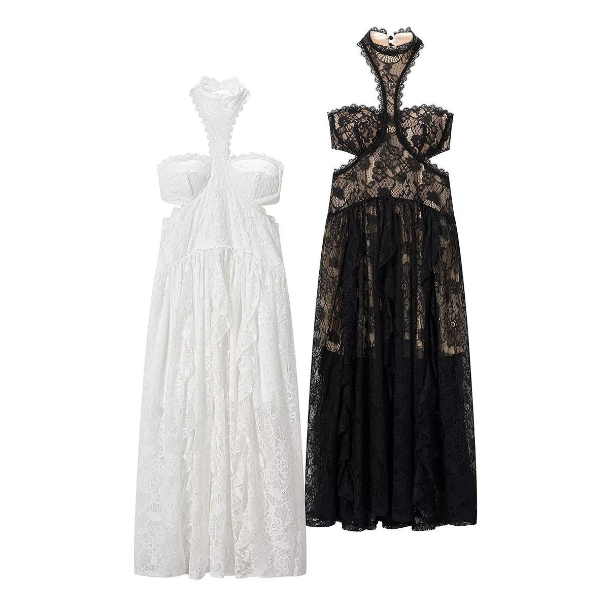 Lace slip maxi dress with halter neck - view 4