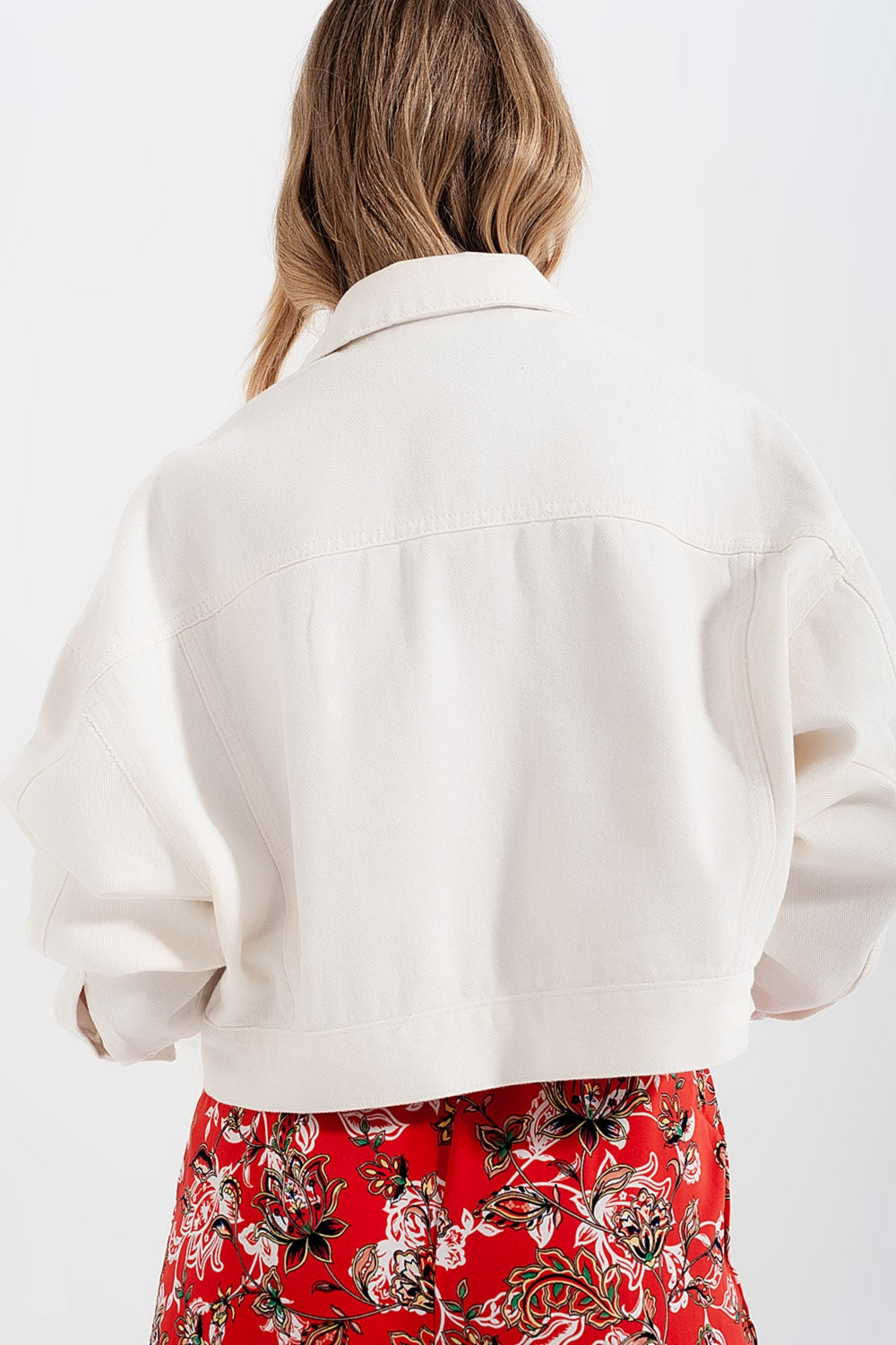 Denim Jacket With Diamante Fringing in White - side view | The BB's Box