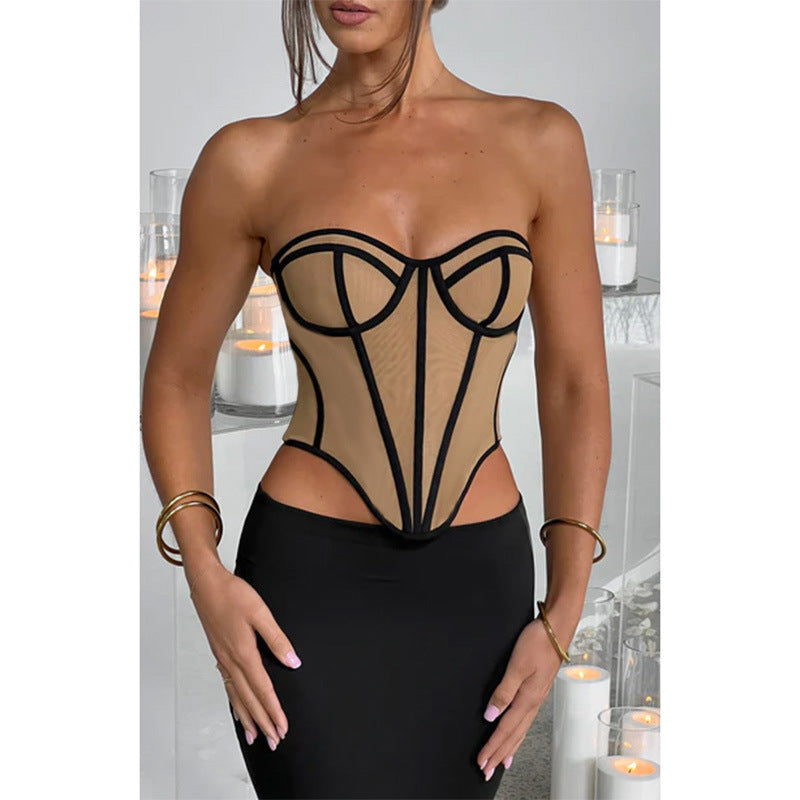 YL23315 Womens Colorblock Backless Bustier Top - side view | The BB's Box