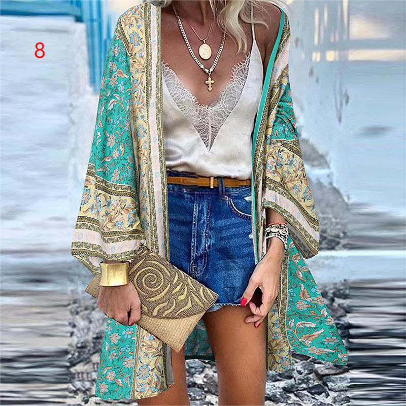 Boho Printed Batwing Sleeve Kimono print 8