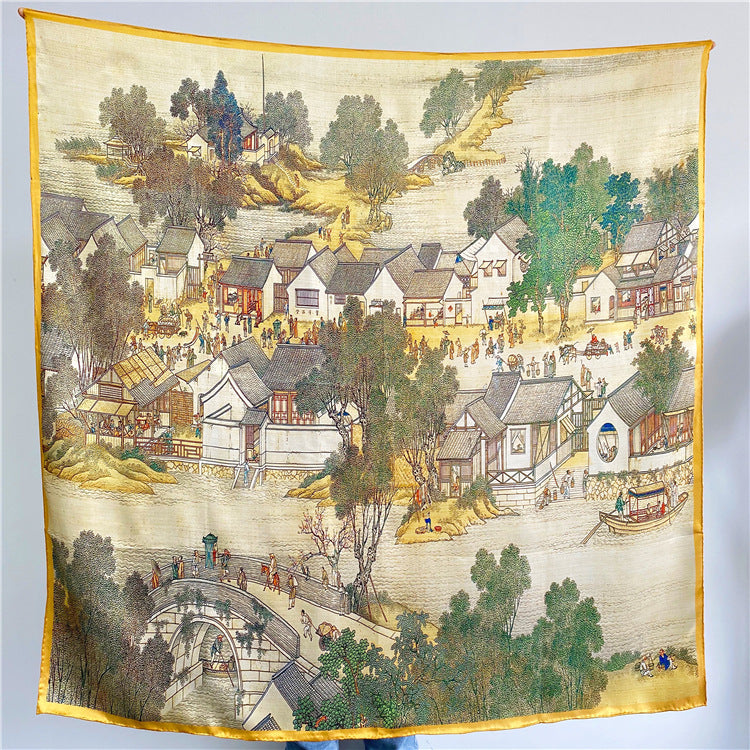 Large square silk scarf in yellow - view 1