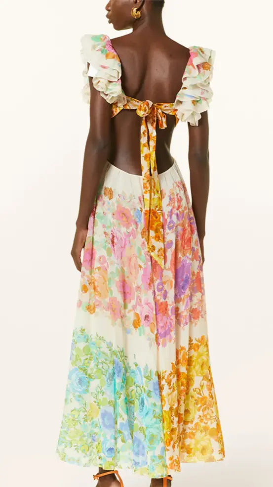 Chic Colorful Floral Print Maxi Dress - front view | The BB's Box