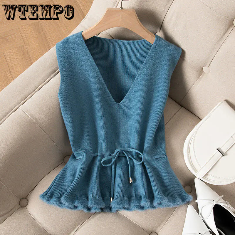Elegant Womens Sleeveless Simple Knitted Vest - back view | The BB's Box