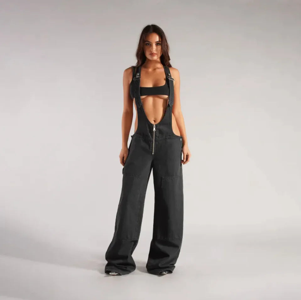 Y2K Zipper Denim Overalls - alternate view | The BB's Box