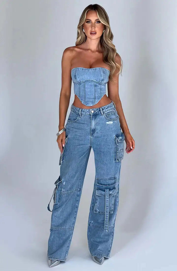 Cargo Denim Jeans - front view | The BB's Box