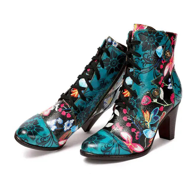 Armak2 - Vibrant Floral Pattern Leather Booties For Women - styling view | The BB's Box