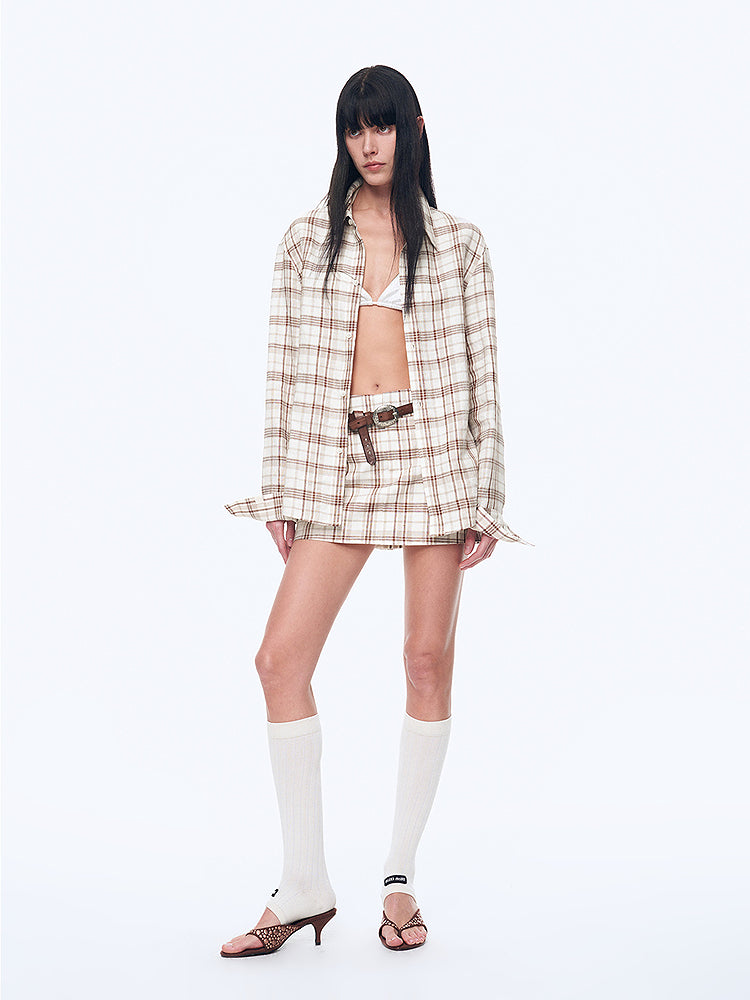 Plaid Sketch Vintage Linen Shirt Skirt Two-Piece Spring - styling view | The BB's Box