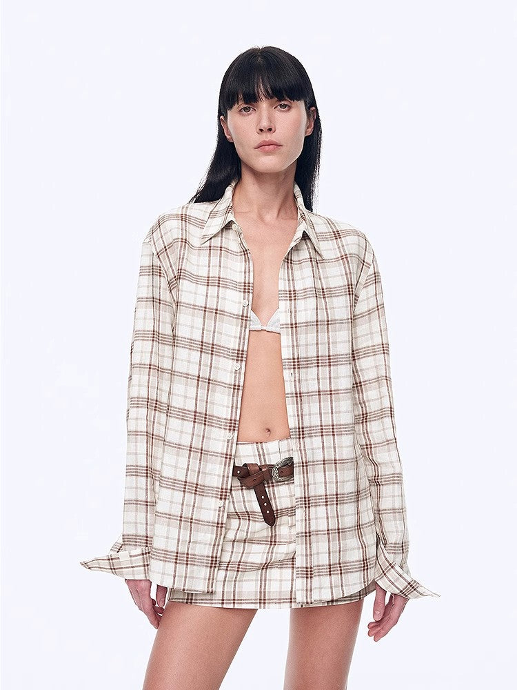 Plaid Sketch Vintage Linen Shirt Skirt Two-Piece Spring - alternate view | The BB's Box