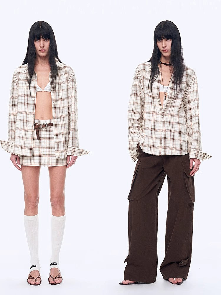 Plaid Sketch Vintage Linen Shirt Skirt Two-Piece Spring - back view | The BB's Box
