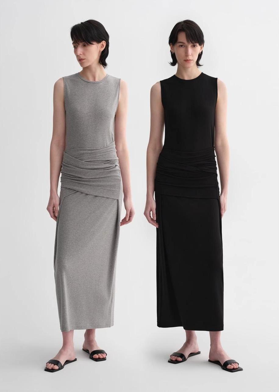 Ice Silk Wool Blend Dress With Adjustable Waistline - front view | The BB's Box