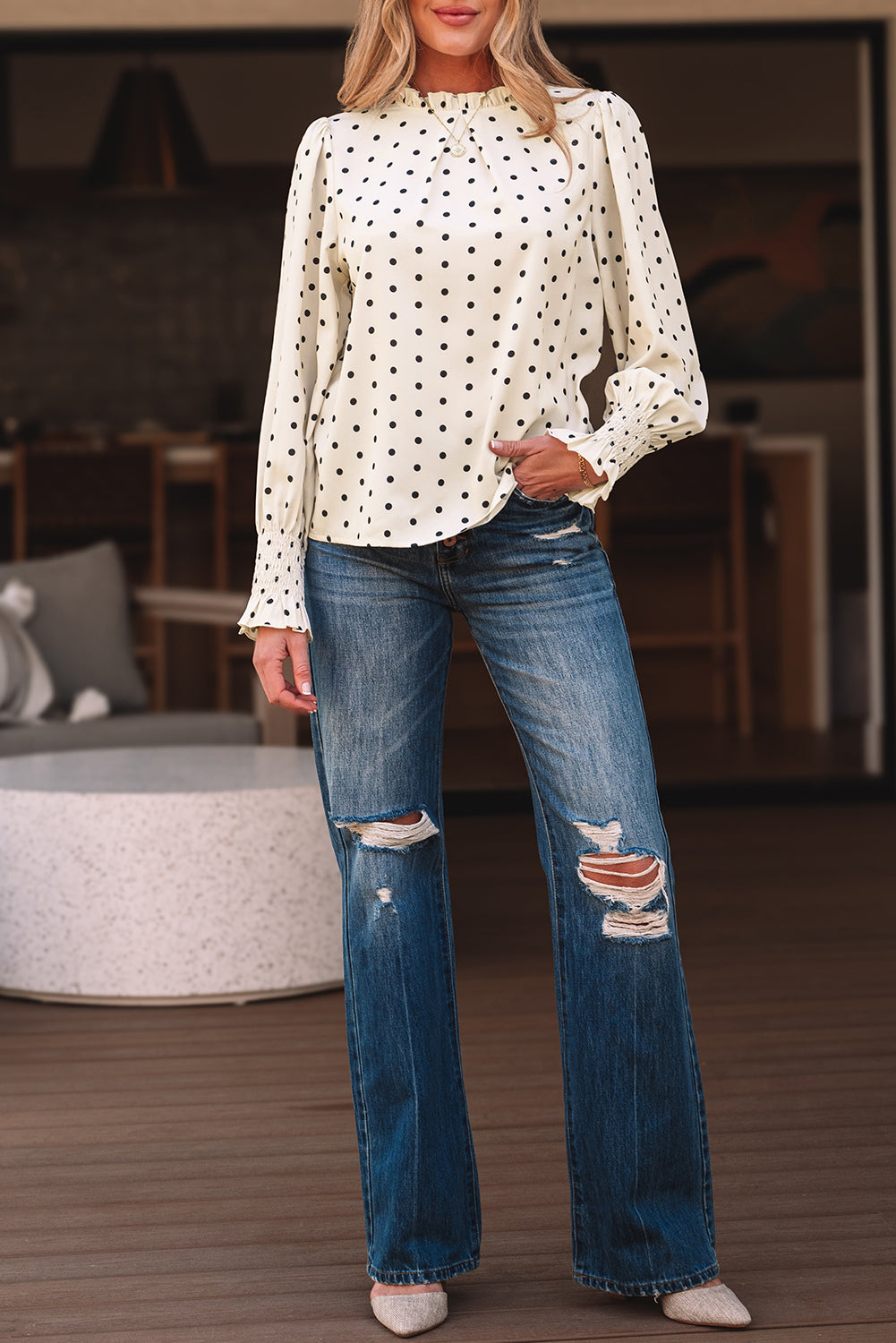 Catalina Polka Dot Lantern Sleeve Blouse - styling view | The BB's Box
