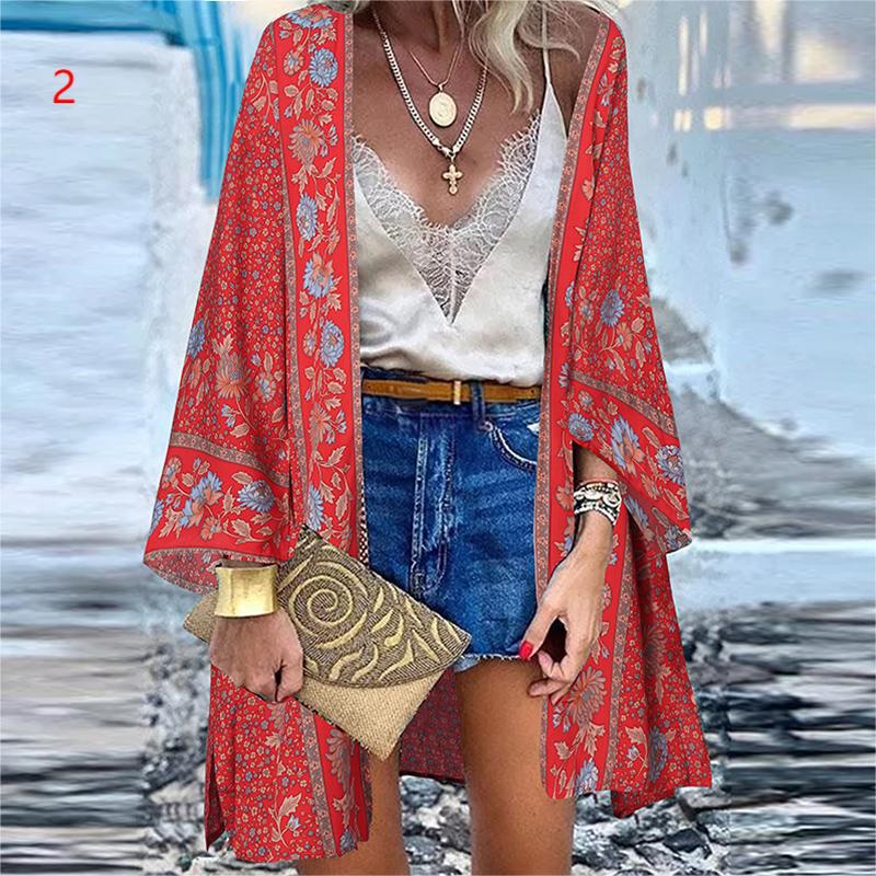 Boho Printed Batwing Sleeve Kimono print 2