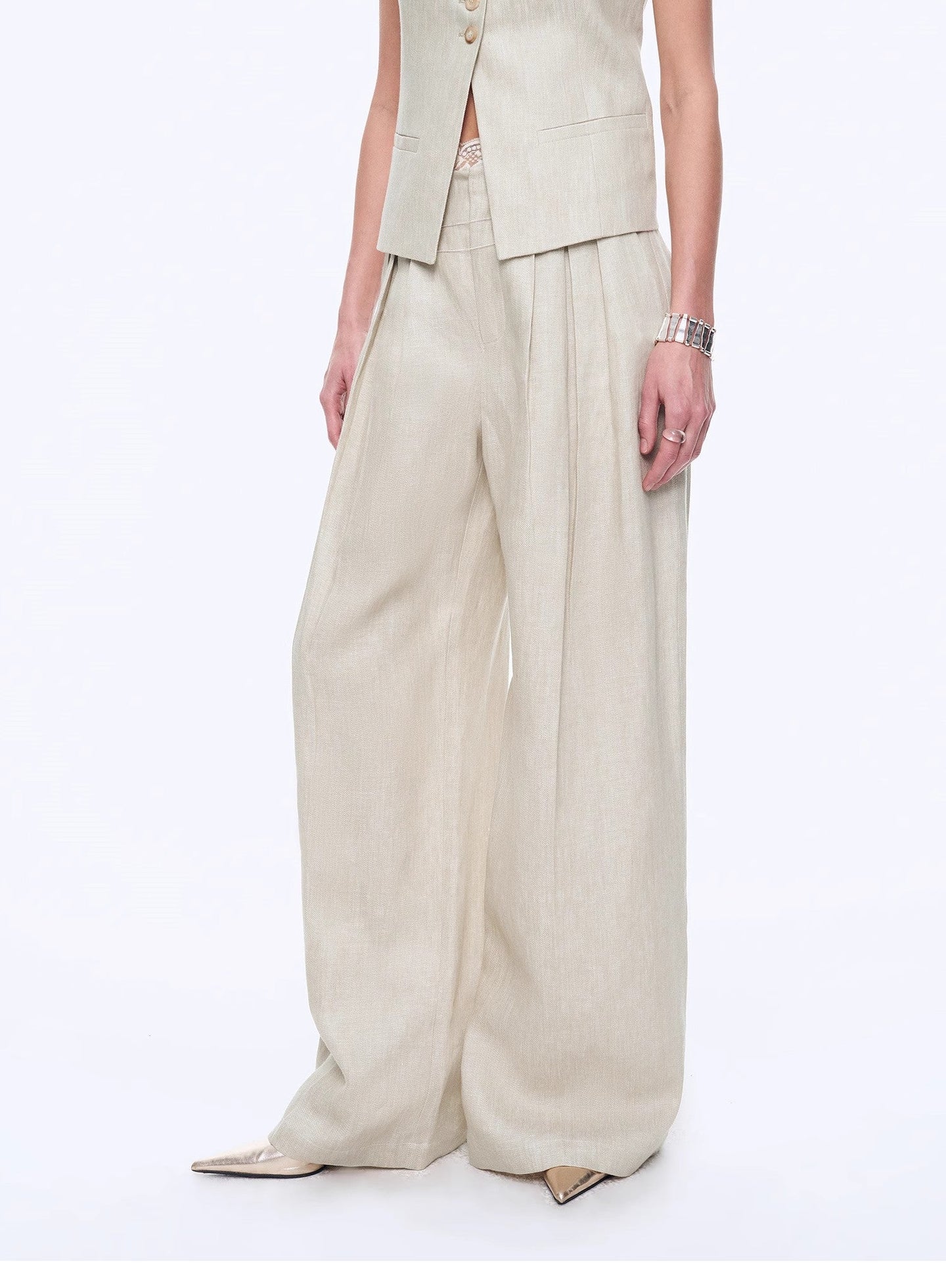 Old Money Space Linen Draped Vest and Straight Trousers Suit - back view | The BB's Box