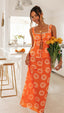 2024 Floral Print Midi Dress with Lace Panel Top Set