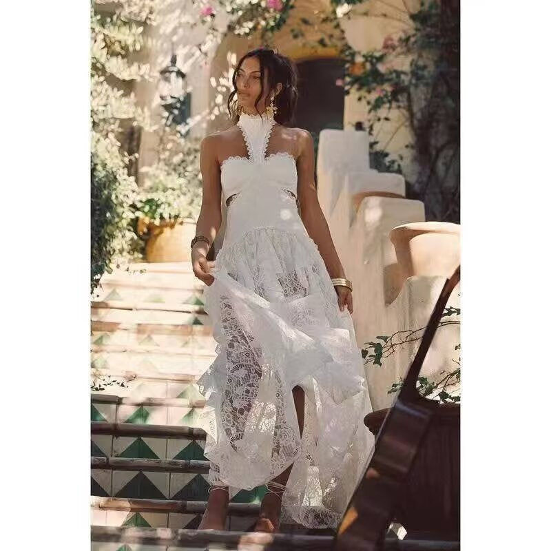 Lace slip maxi dress with halter neck - view 3