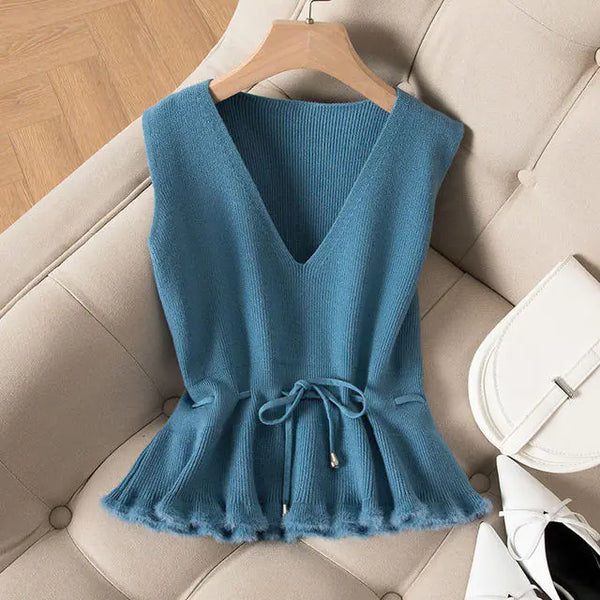 Elegant Womens Sleeveless Simple Knitted Vest - front view | The BB's Box