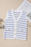 Cotton Blue Striped V Neck Button Knit Vest