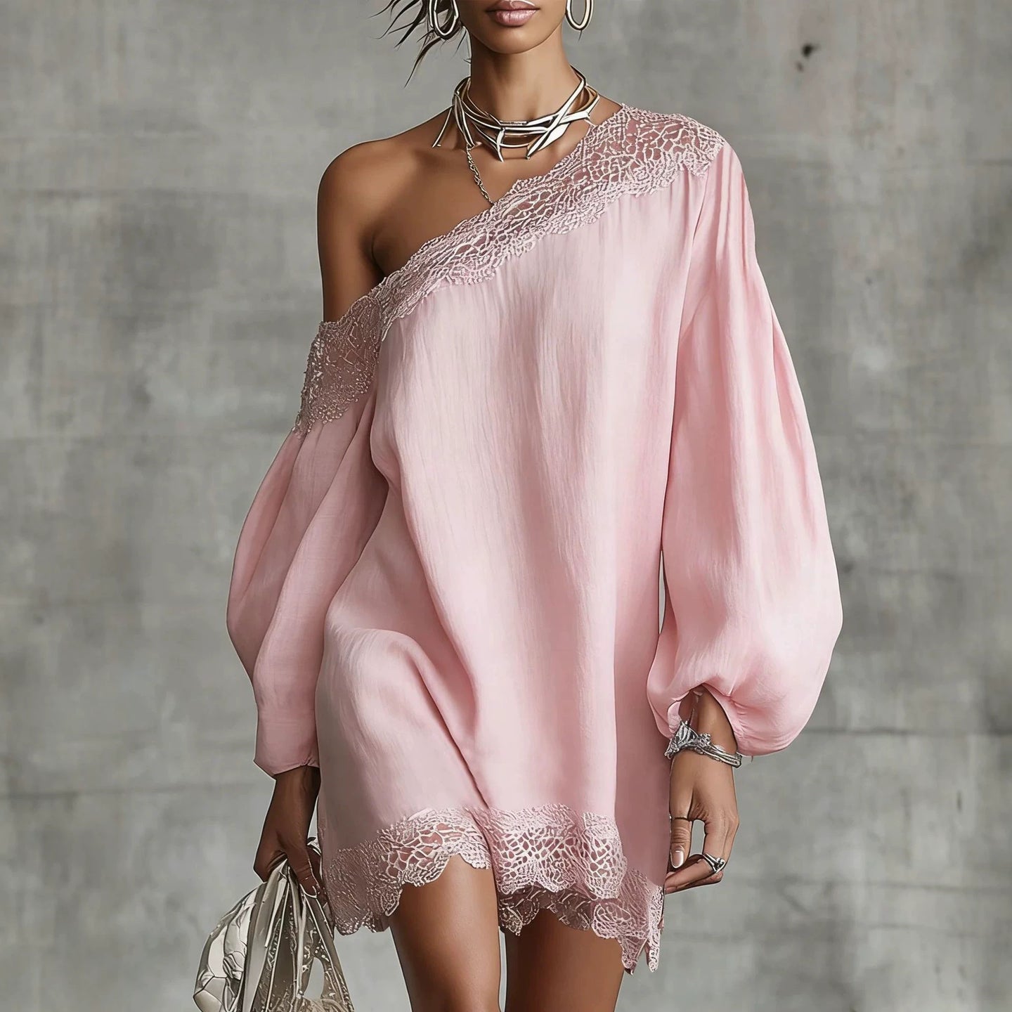 Lace-Trimmed Off-Shoulder Long-Sleeve Top
