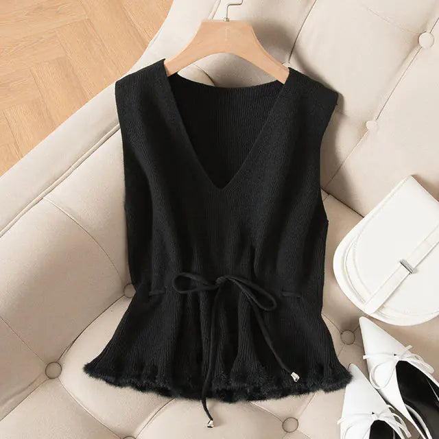 Elegant Womens Sleeveless Simple Knitted Vest - styling view | The BB's Box