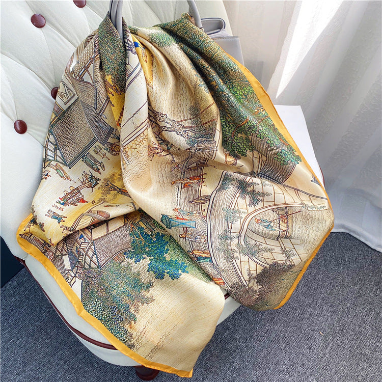 Large square silk scarf in yellow - view 4