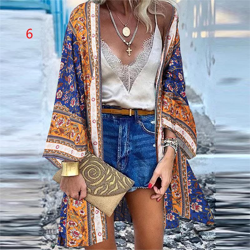 Boho Printed Batwing Sleeve Kimono print 6