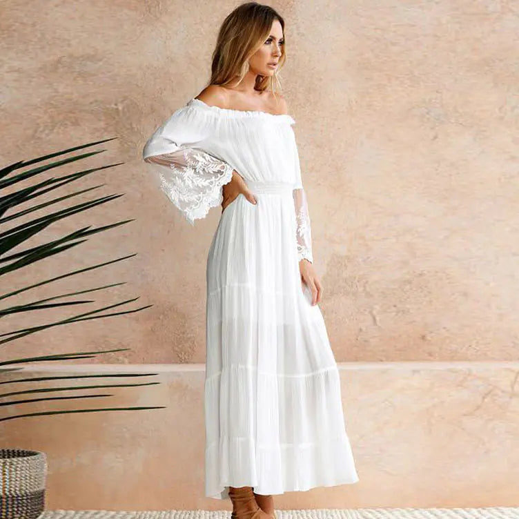 Sexy Lace Panel Off-Shoulder Maxi Dress - side view | The BB's Box