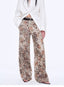 "Slow Paris" Vintage Print Linen Blend Cut Scimitar Wide Leg Casual Pants