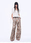 "Slow Paris" Vintage Print Linen Blend Cut Scimitar Wide Leg Casual Pants