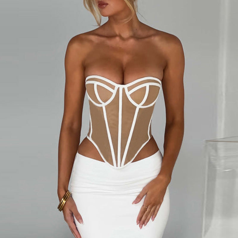 YL23315 Womens Colorblock Backless Bustier Top - front view | The BB's Box