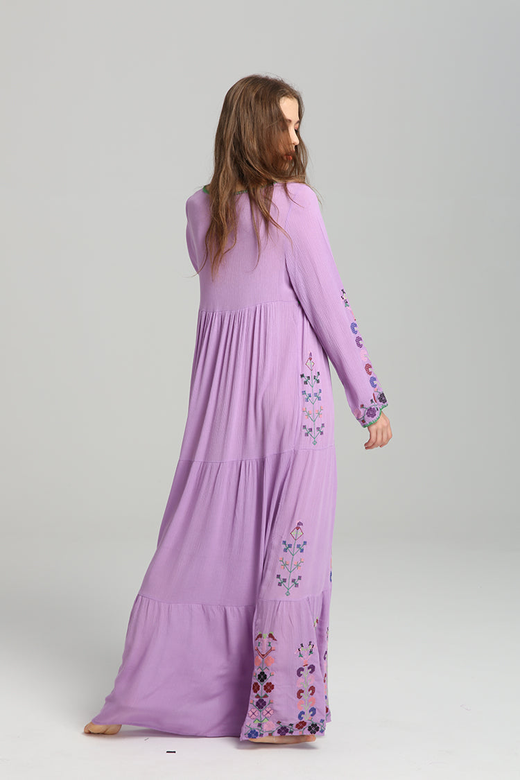 Embroidered Boho Lace-Up Maxi Dress - view 3 | The BB's Box
