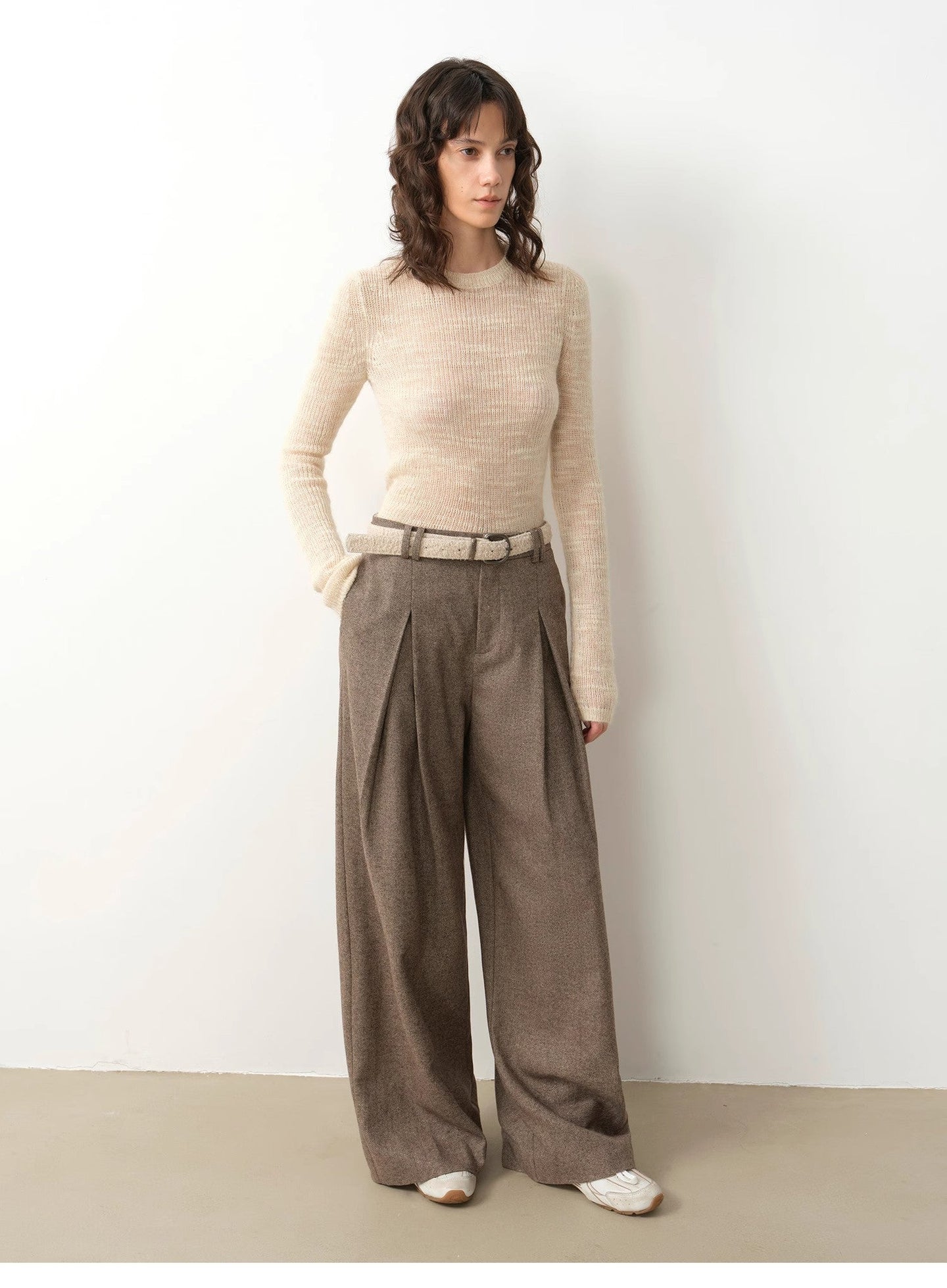 Casual and Relaxed Wool-Blend Double-Pleated Straight Draped Wide-Leg - alternate view | The BB's Box