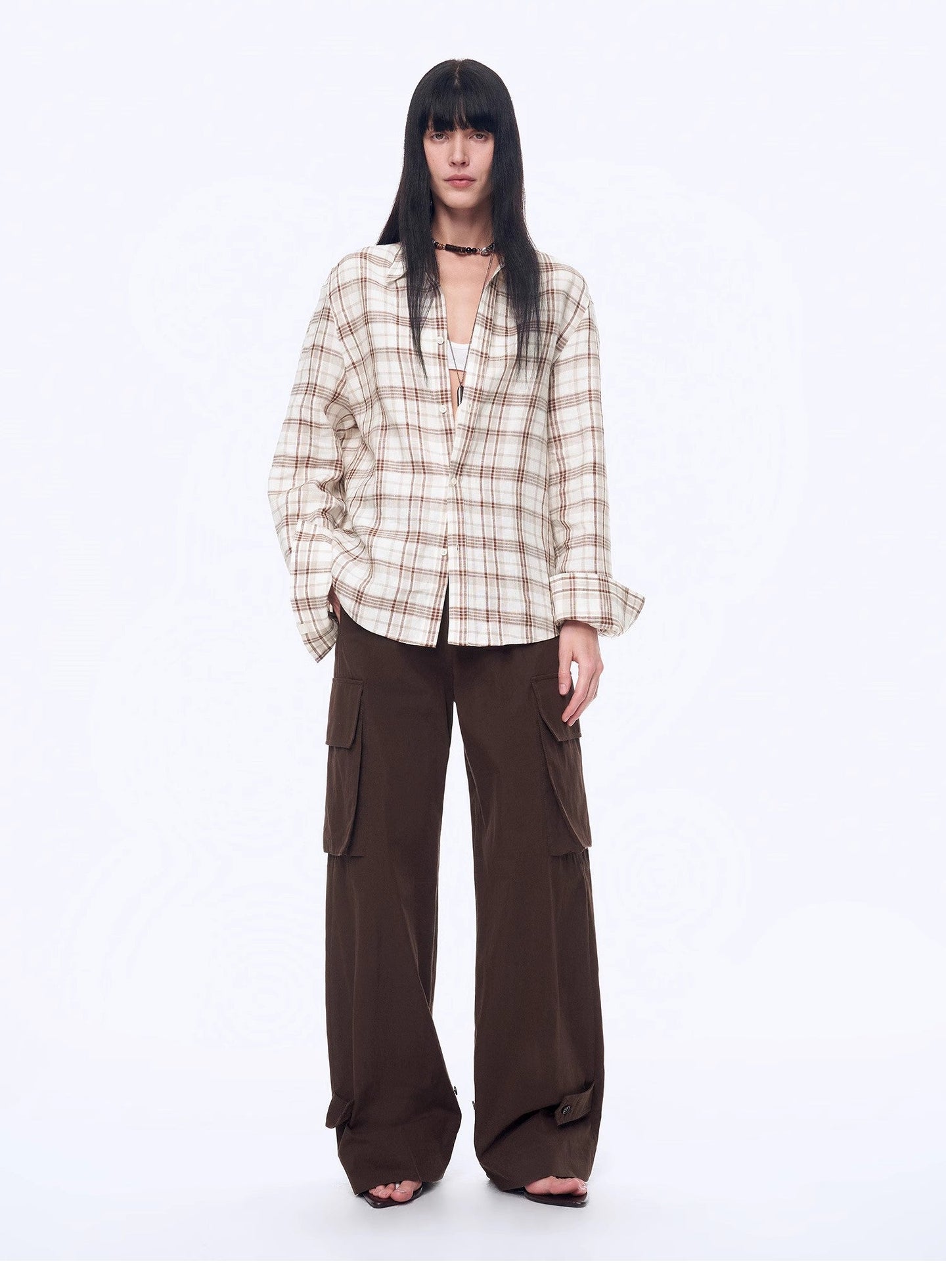 Plaid Sketch Vintage Linen Shirt Skirt Two-Piece Spring - side view | The BB's Box