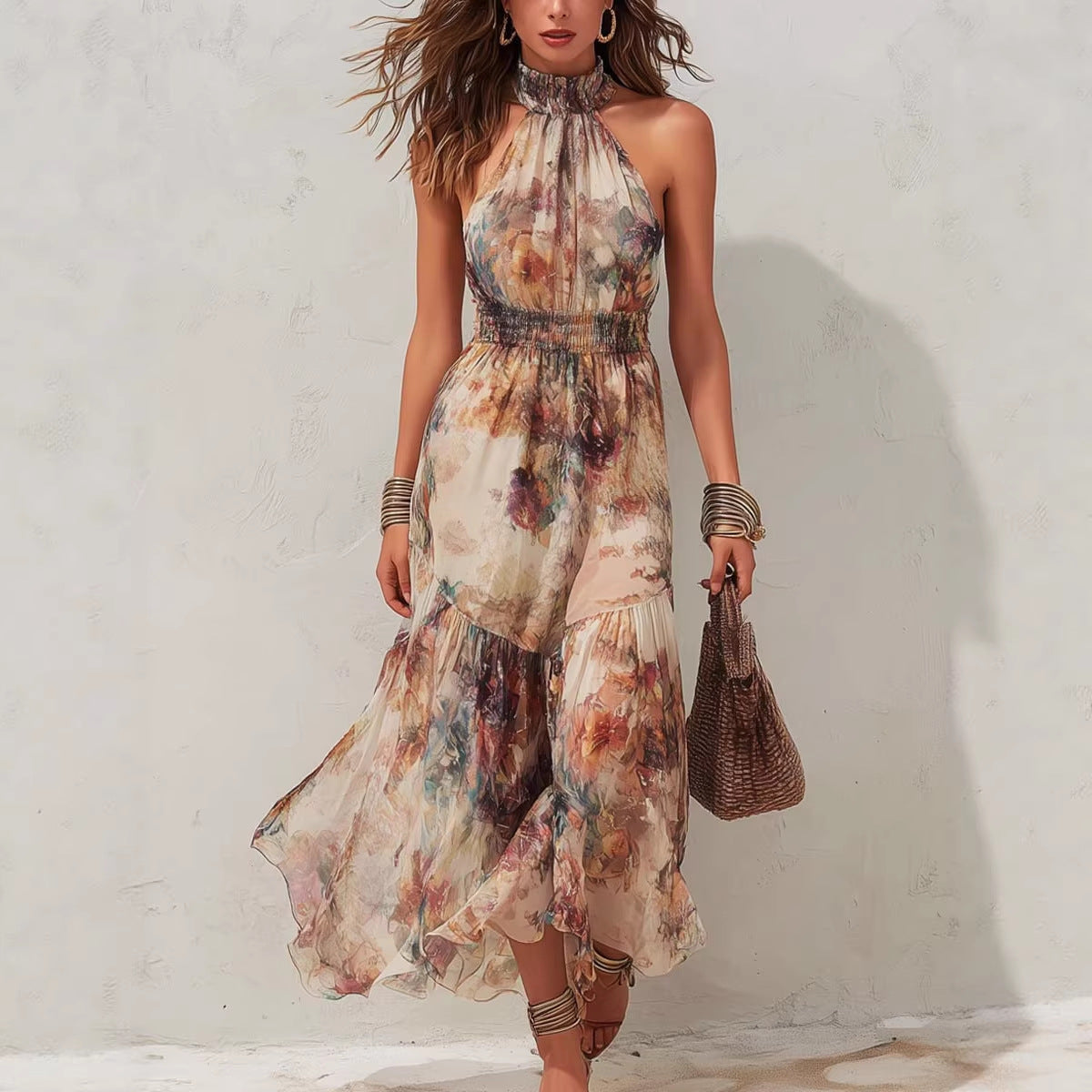 Floral Print Halterneck Dress