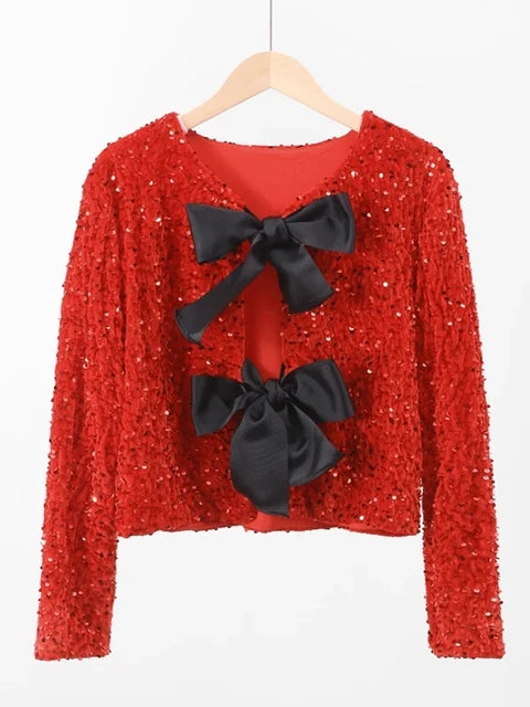 Chic Short Sequin Jacket With Bow - alternate view | The BB's Box