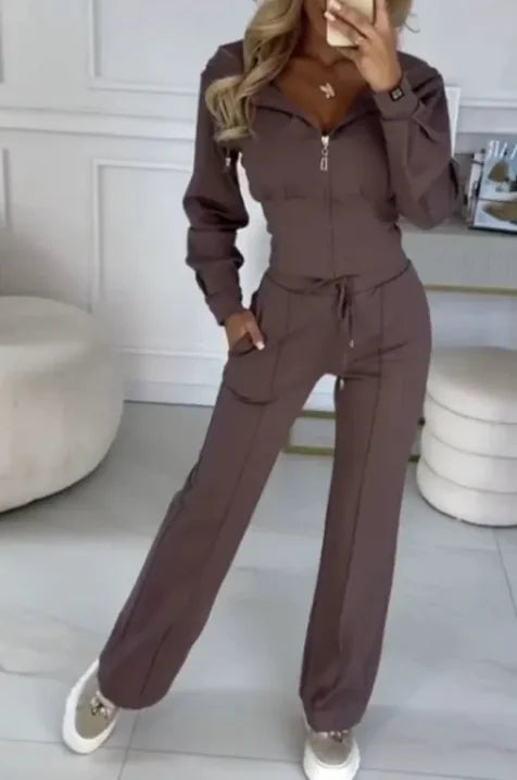Hooded Zipper Jacket with Tight-Fitting Bottom Set - side view | The BB's Box