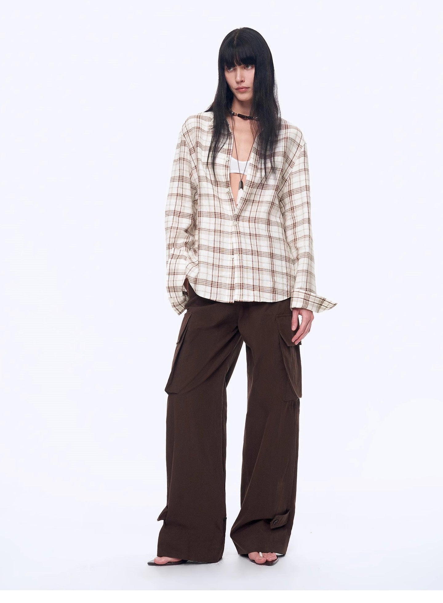 Plaid Sketch Vintage Linen Shirt Skirt Two-Piece Spring - close-up | The BB's Box