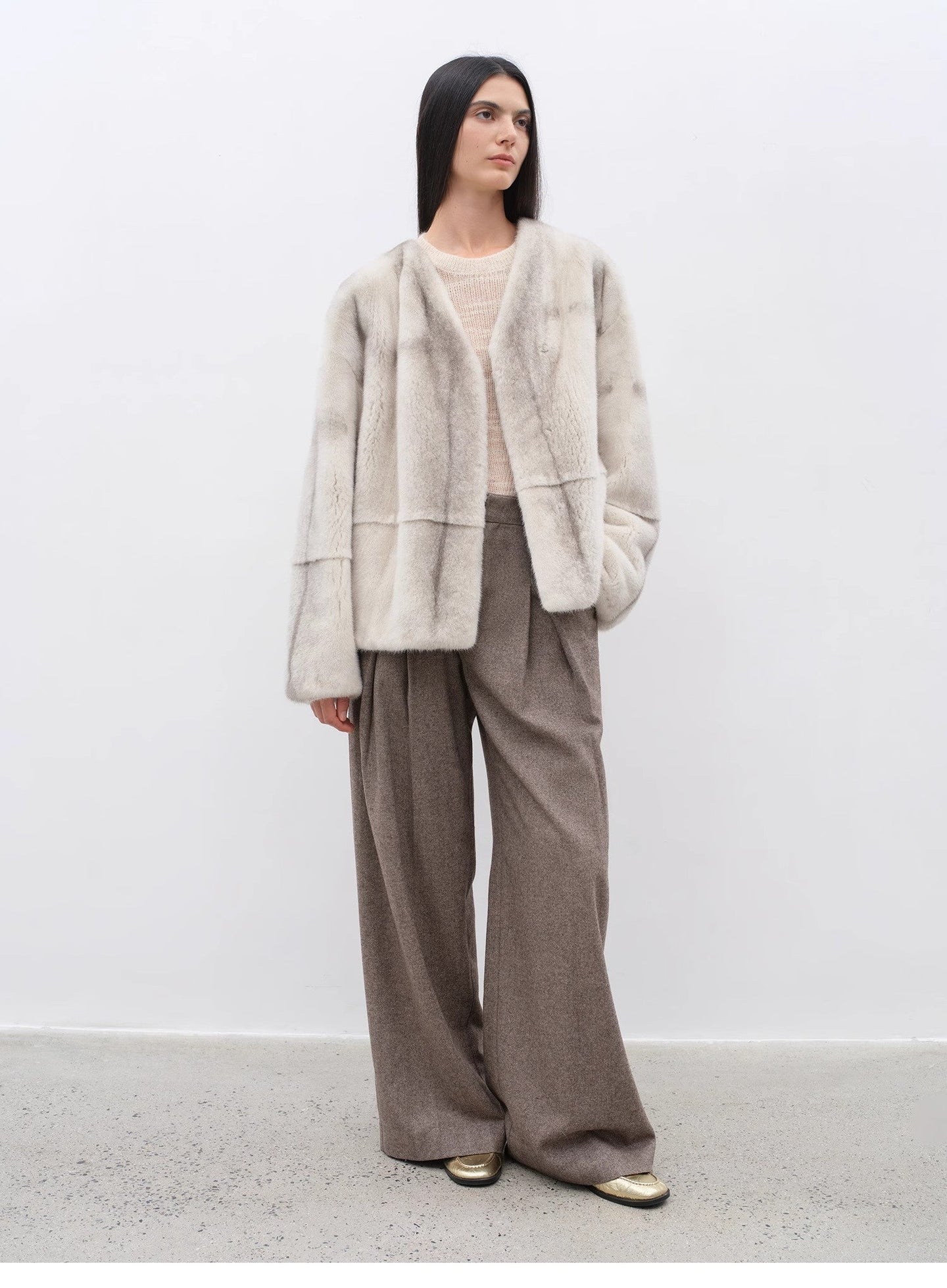 Casual and Relaxed Wool-Blend Double-Pleated Straight Draped Wide-Leg - front view | The BB's Box
