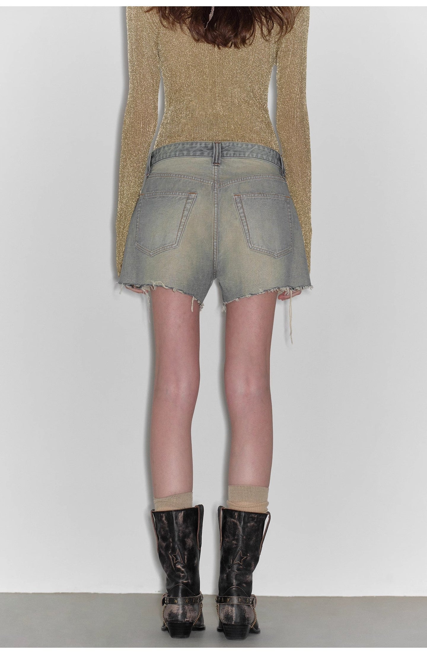 Blue Rhythm Retro and Fashionable A-Line Silhouette, Slim-Fitting Denim Shorts - alternate view | The BB's Box