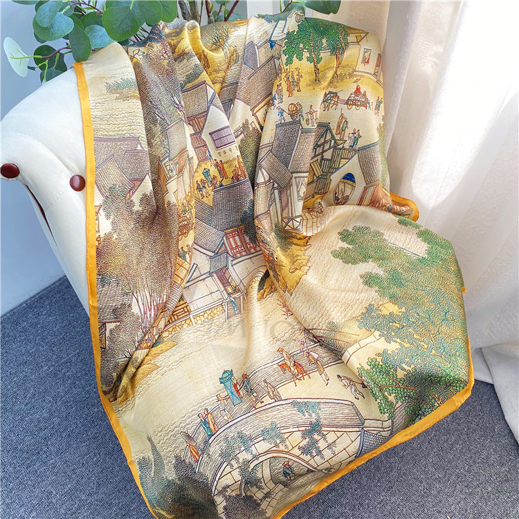 Large square silk scarf in yellow - view 6