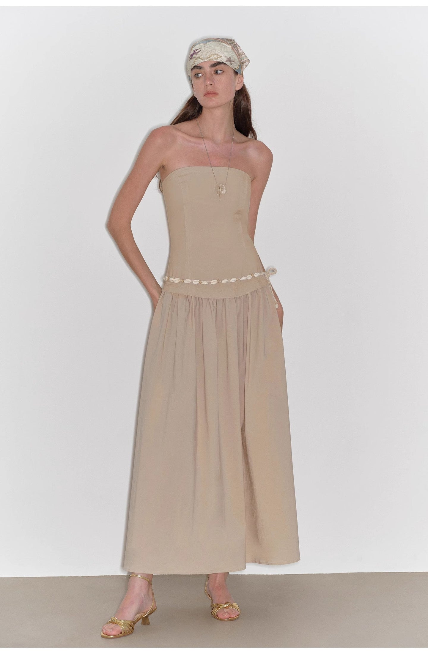 "Summer Formula" Retro Bust-Wrapped, Long-Waisted, Large A-Hem Mid-Length Dress