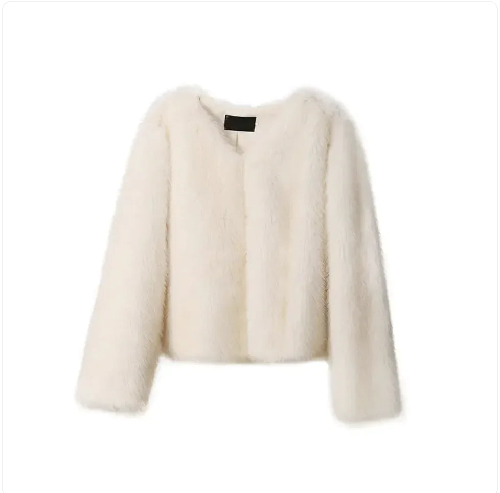 Womens Short Faux Fur Coat - front view | The BB's Box