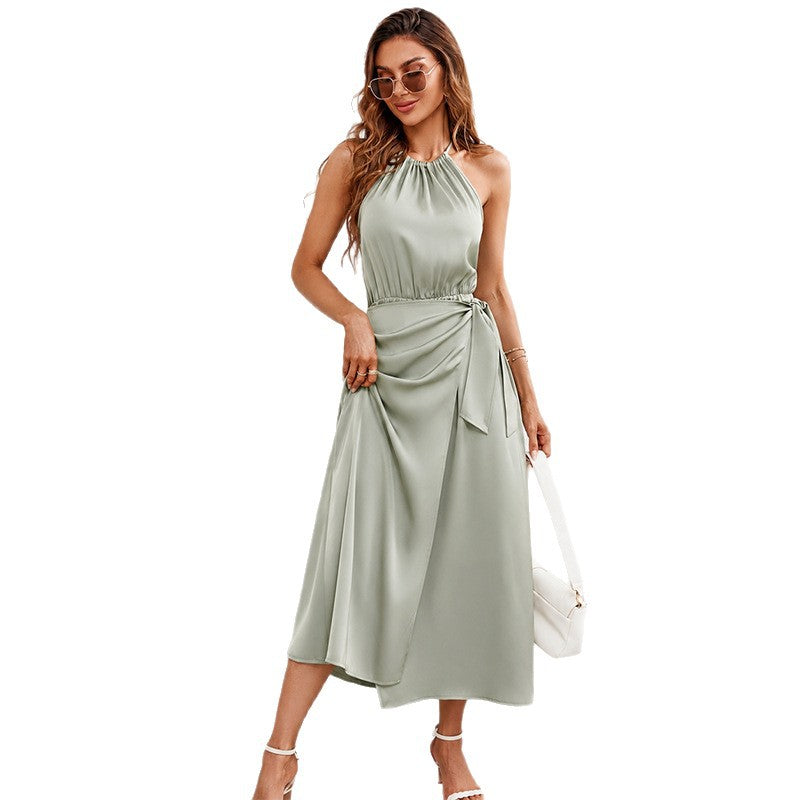 Satin Halter Wrap Midi Dress - view 4 | The BB's Box