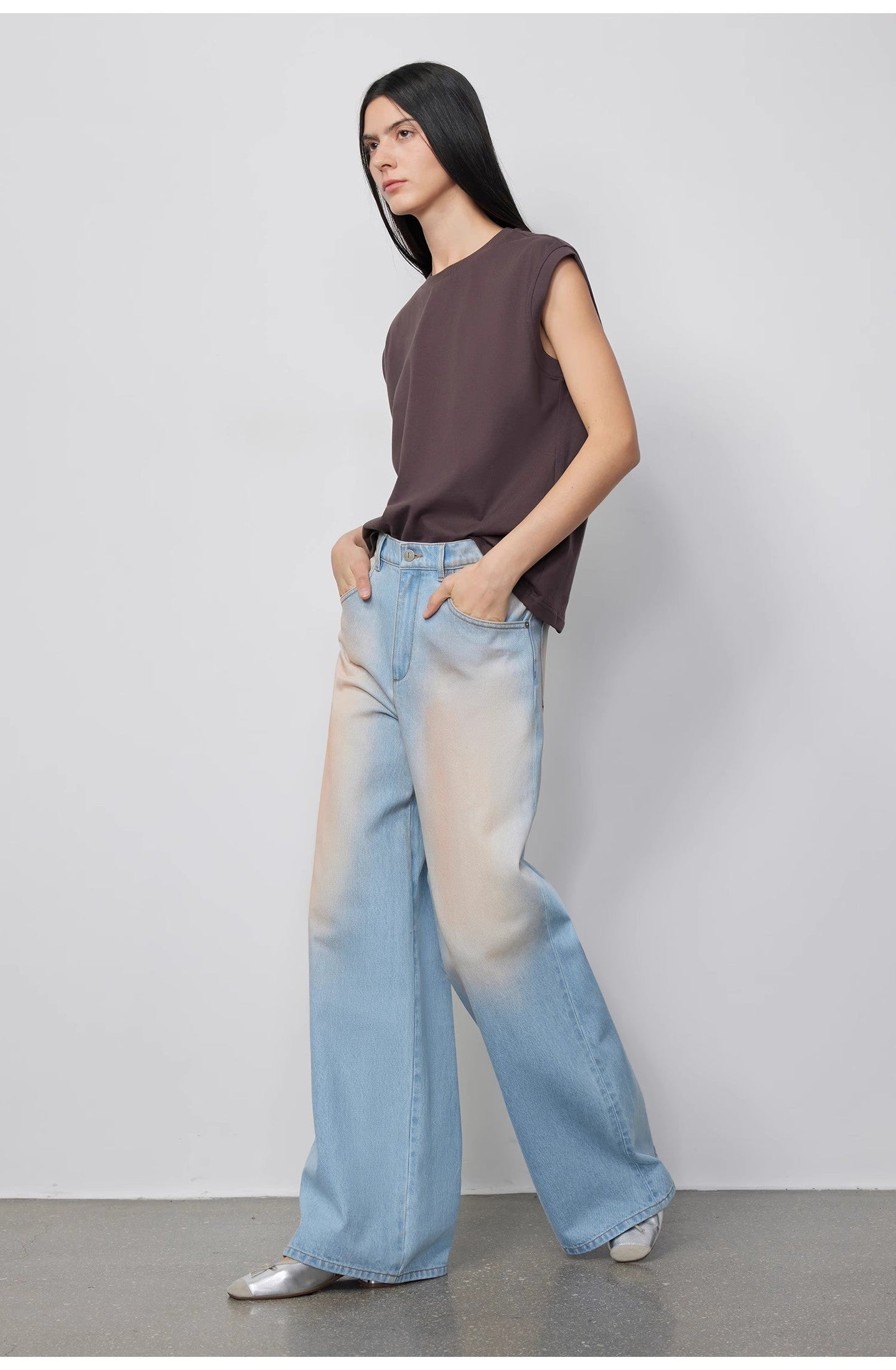Wantful Fantasy Washed Spray Colored Wide Leg Jeans Womens Low Waist - detail view | The BB's Box