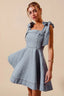 SO ME A Line Fit and Flare Diamond Bow Ribbon Denim Dres-4