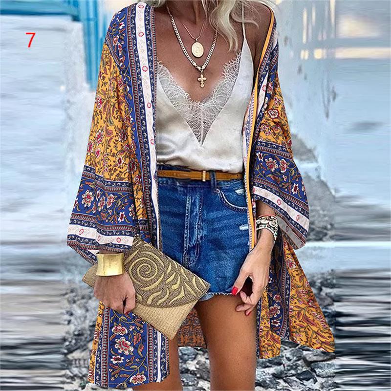 Boho Printed Batwing Sleeve Kimono print 7