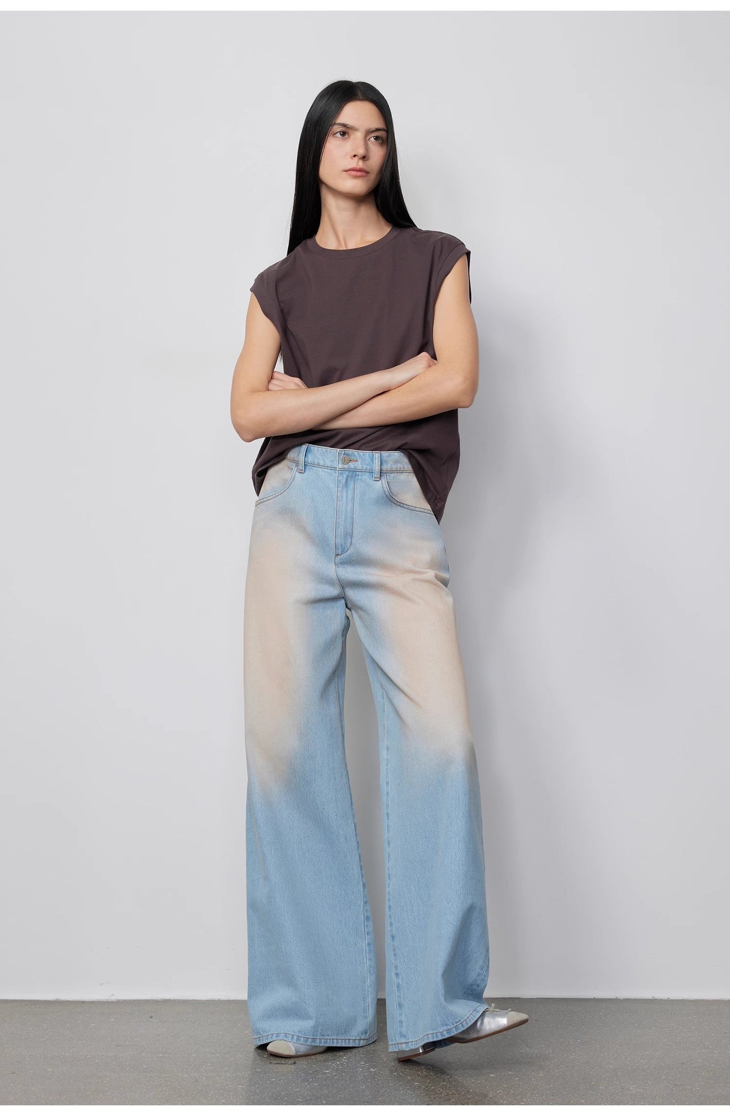 Wantful Fantasy Washed Spray Colored Wide Leg Jeans Womens Low Waist - close-up | The BB's Box