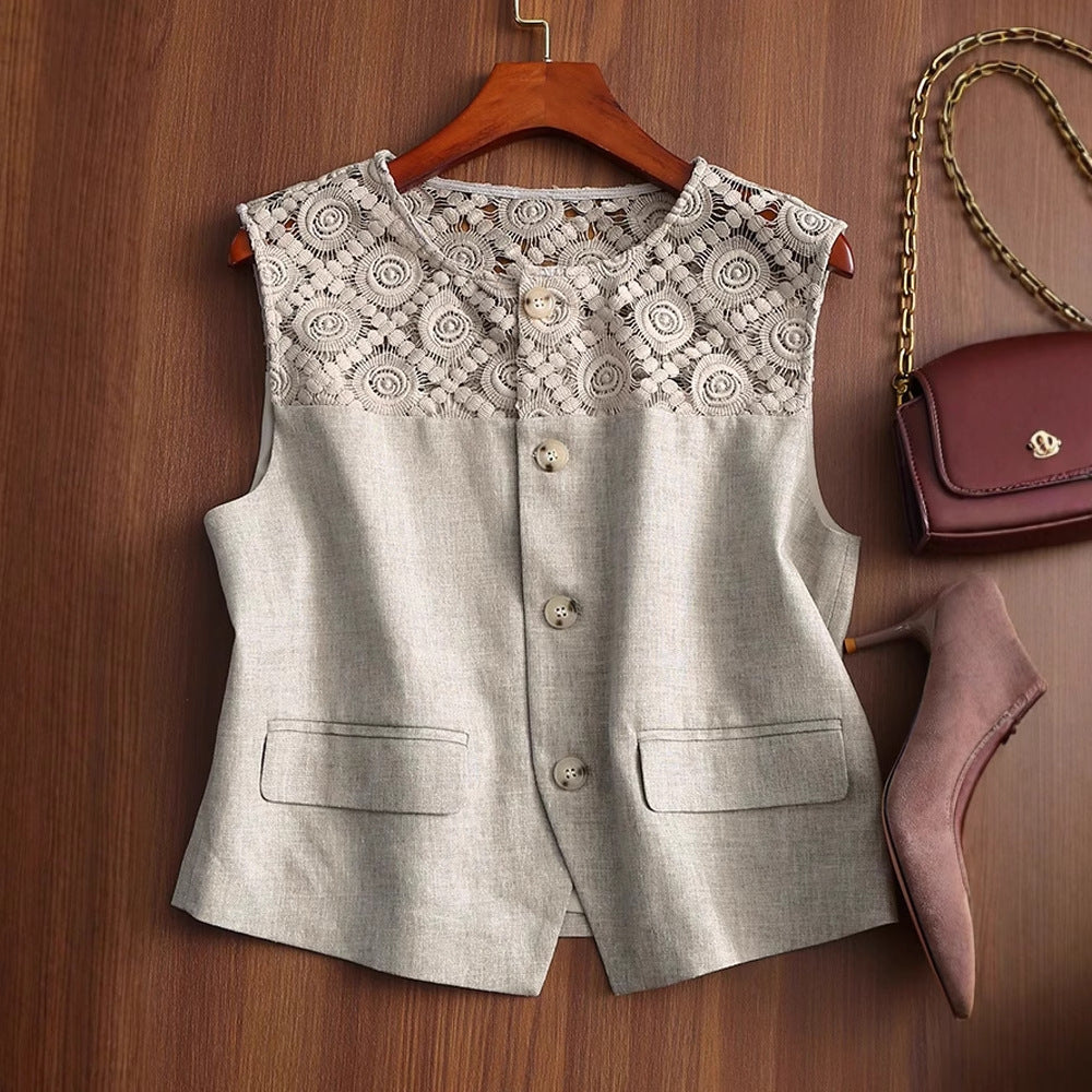 Linen lace vest and wide-leg pants set - view 3